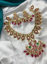 Premium Matt Finished Kempu and AD Stones Necklace