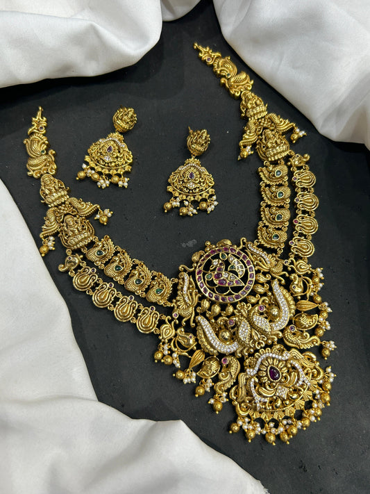 Nakshi work with Kempu & AD Stones Bridal Haram