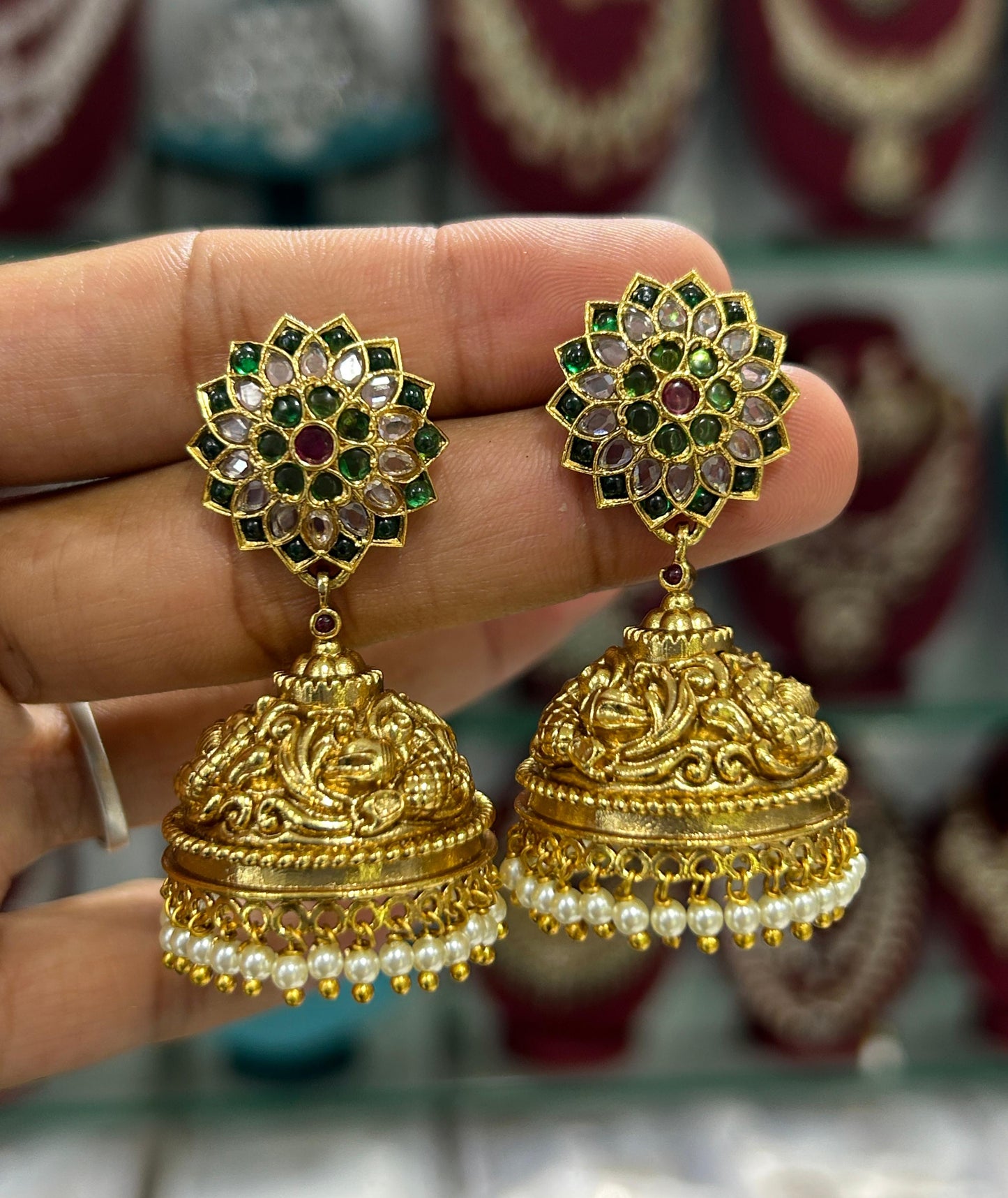 Premium Matt with Kempu Stones Earrings