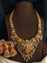 Nakshi Work with AD & Coral beads Haram - Nakshatra Jewels
