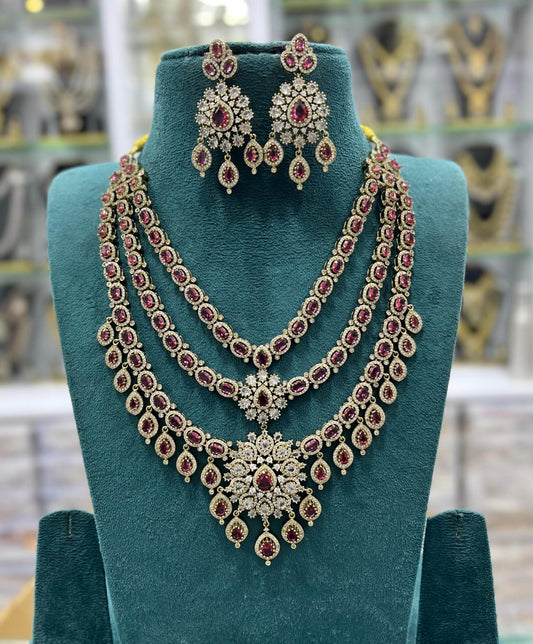 Victorian Polish with AD Stones Bridal Layer Haram - Nakshatra Jewels
