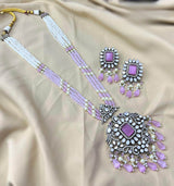 Victorian Polish AD Stones Pendent with Beads Haram - Nakshatra Jewels