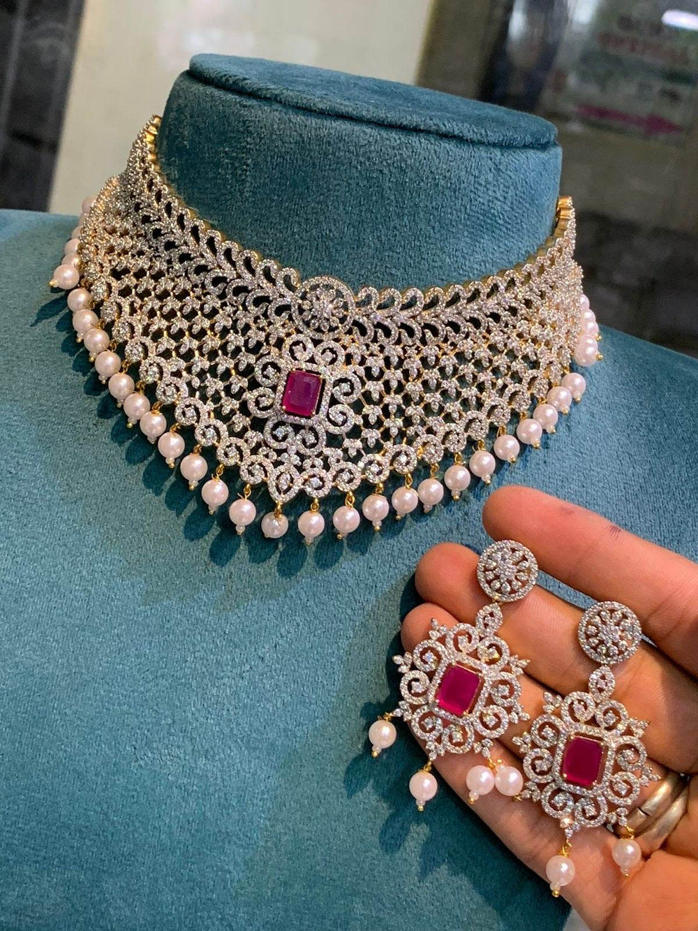 American Diamond Stones Bridal Choker - Nakshatra Jewels
