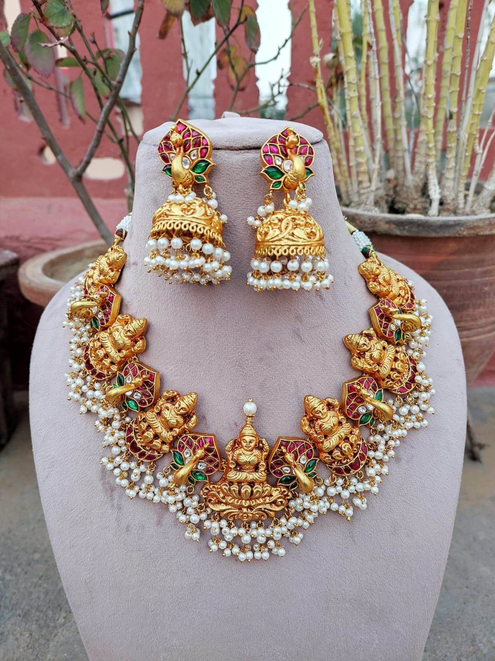 Nakshi Work with Jaadu Kundan Stones Bridal Necklace - Nakshatra Jewels