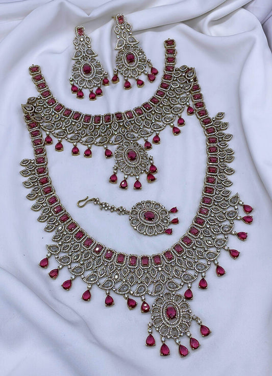 Victorian Polish with AD Stones Bridal Combo Set - Nakshatra Jewels