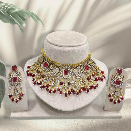 Victorian Polish with AD Stones Bridal Choker - Nakshatra Jewels