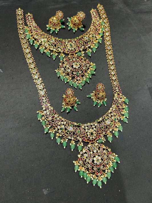 Guttu Pasulu Design with Kempu Stones Bridal Combo Set - Nakshatra Jewels