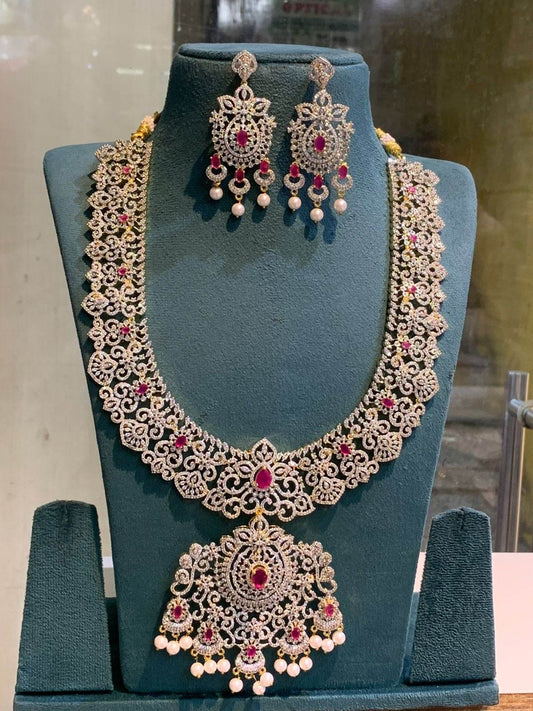 American Diamond Stones Bridal Haram - Nakshatra Jewels