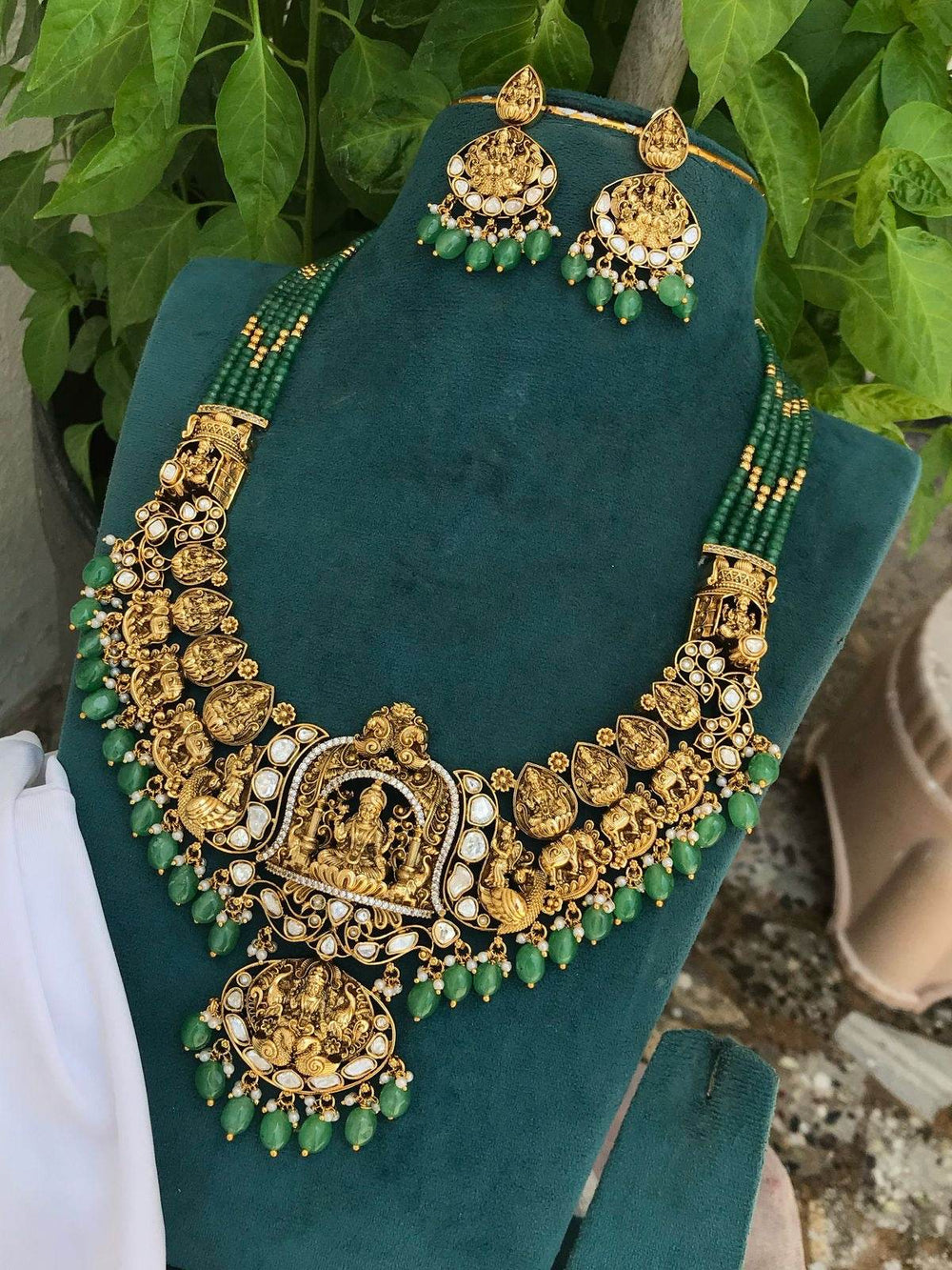 Nakshi Work with Mossiante Stones Haram - Nakshatra Jewels