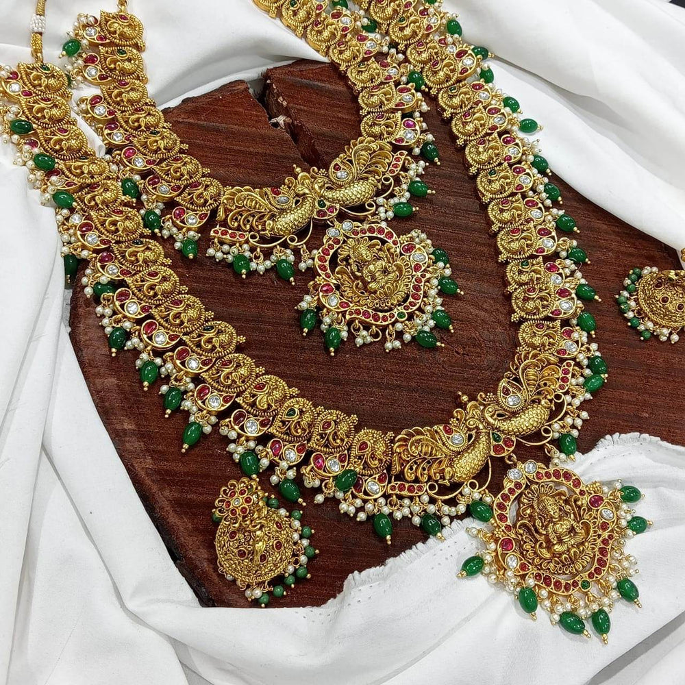 Nagasi Work with Kempu Stones Bridal Combo Set - Nakshatra Jewels