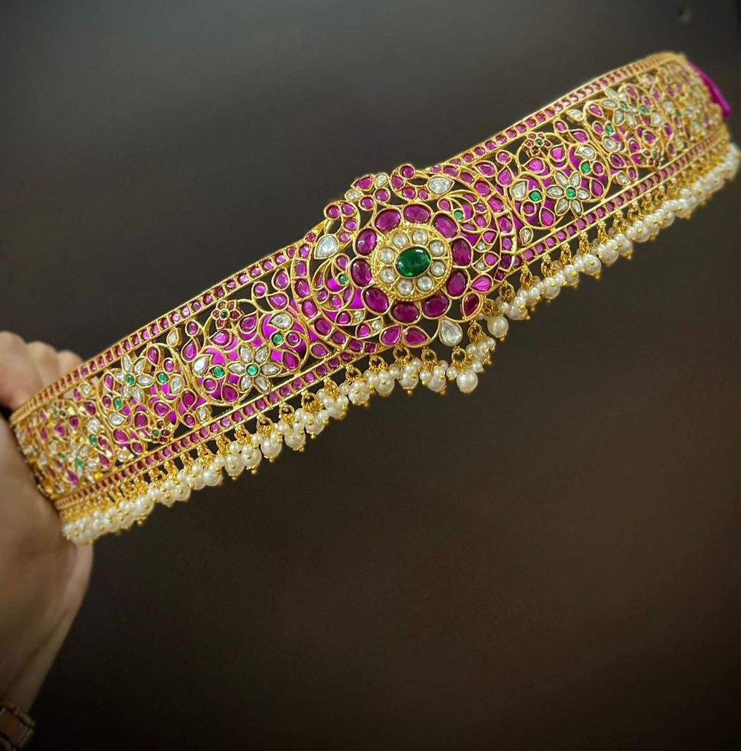 Nagasi Work with Kempu Stones Bridal Hip Belt