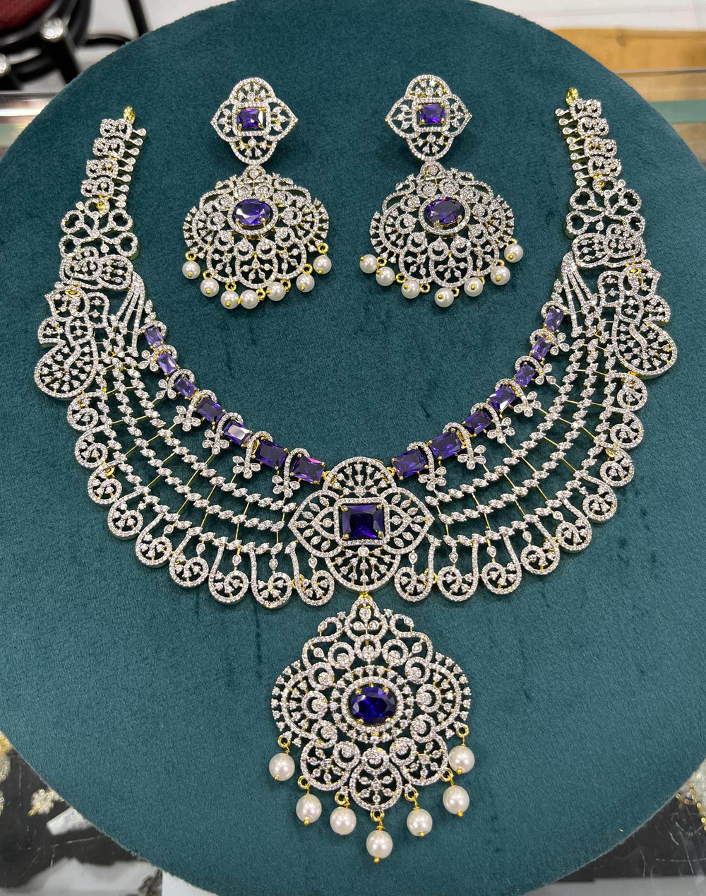 American Diamond Stones Bridal Necklace - Nakshatra Jewels