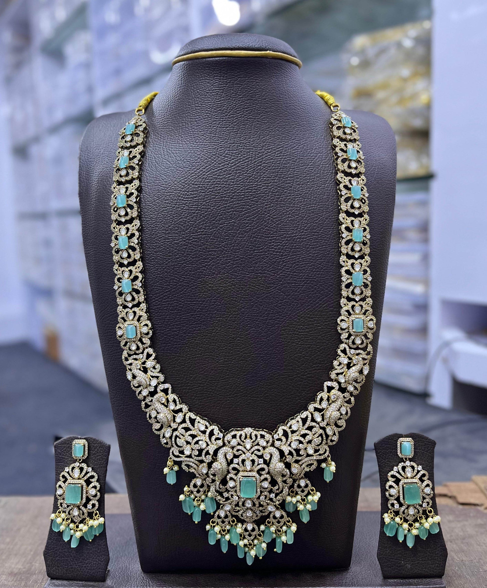 Victorian Polish Moissanite and AD Stones Bridal Haram - Nakshatra Jewels
