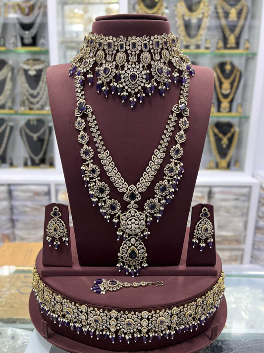 Victorian Polish with Moissanite Stones Bridal Combo set - Nakshatra Jewels