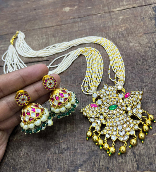 Jadau Kundan Stones Bridal Pendent with Pearl Haram