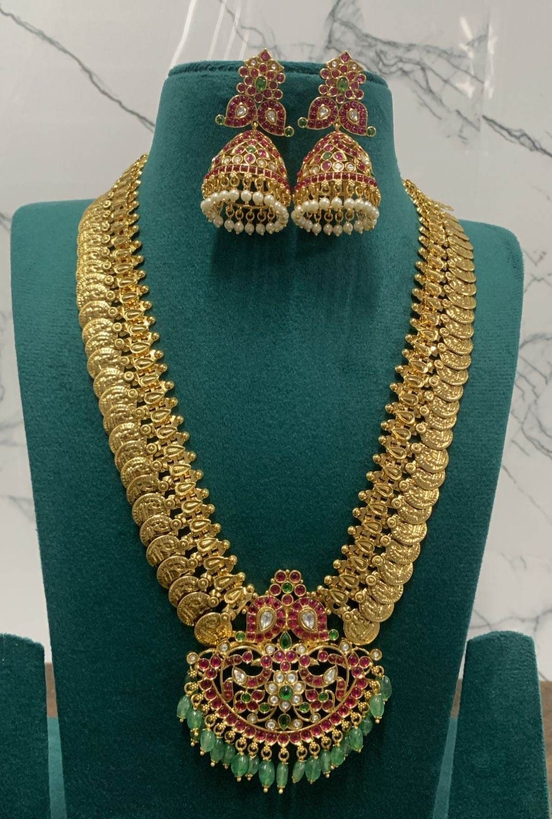 Nakshi Work with Kempu Stones Bridal Haram - Nakshatra Jewels
