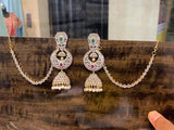 AD Stones Bridal Earrings with Ear chains - Nakshatra Jewels