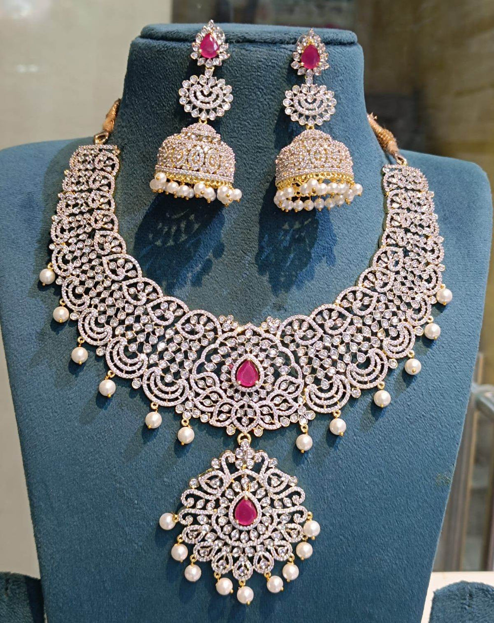 American Diamond Stones Bridal Necklace - Nakshatra Jewels