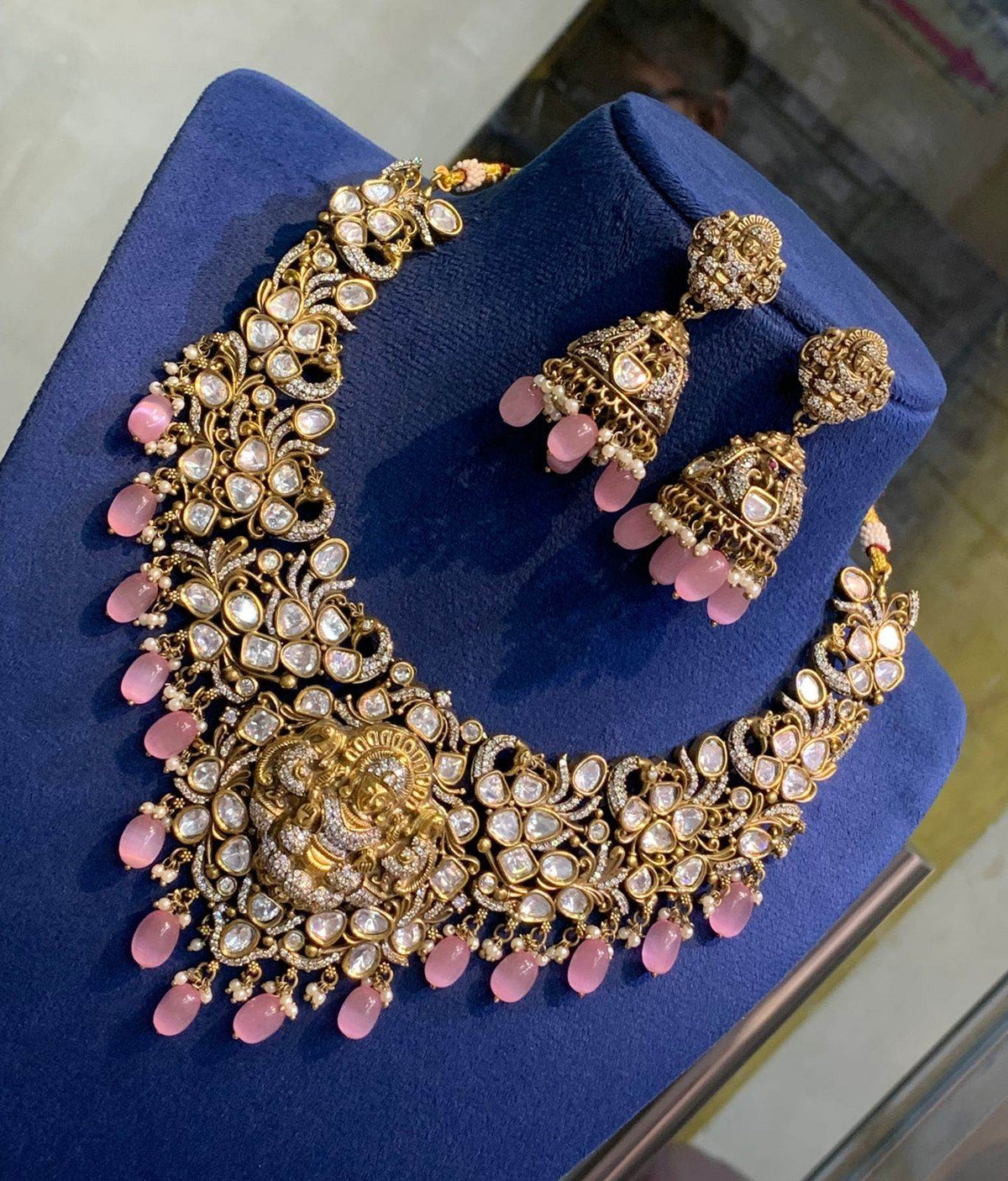 Victorian Polish with AD & Moissanite Stones Bridal Necklace