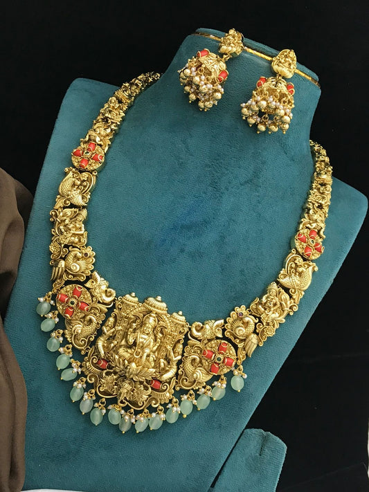 Nakshi Work with AD Stones & Coral Beads Bridal Haram