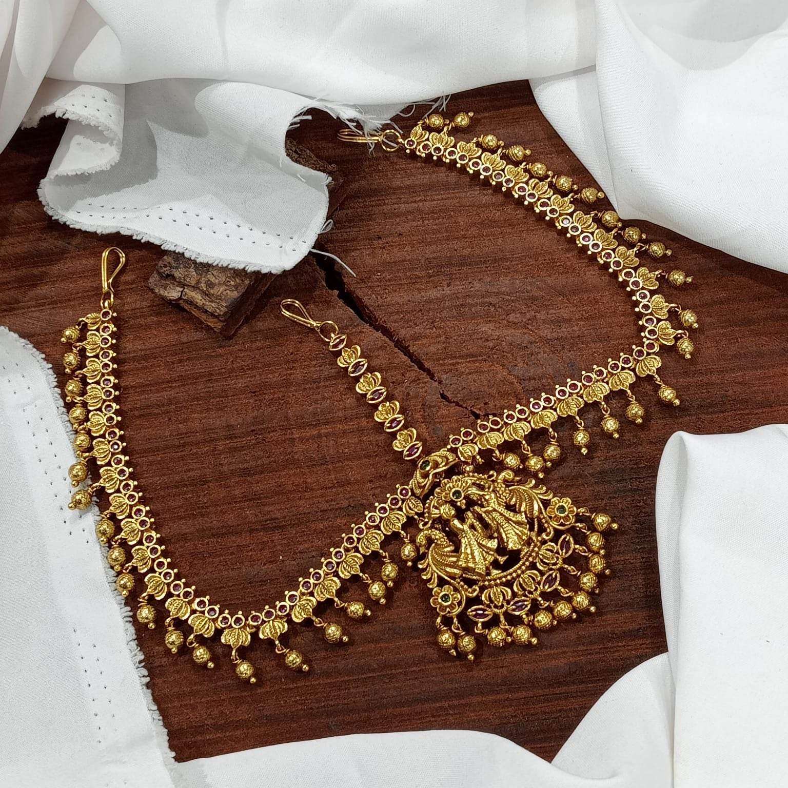 Premium Matt with Kempu Stones Head Set - Nakshatra Jewels