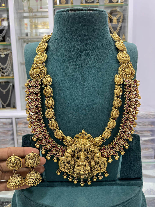 Nakshi Work with Kempu Stones Bridal Layer Haram - Nakshatra Jewels