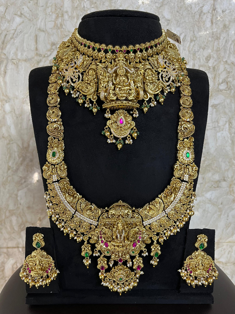 Nakshi Work with Kempu and AD Stones Bridal Combo Set