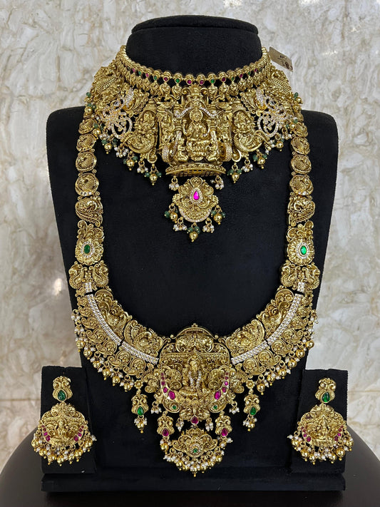 Nakshi Work with Kempu and AD Stones Bridal Combo Set