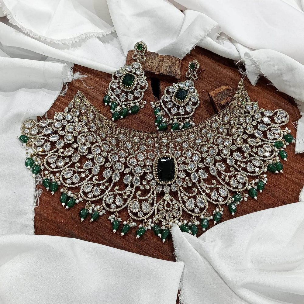 Victorian Polish with Moissanite Stones Bridal Choker - Nakshatra Jewels