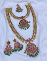 Nakshi Work Kassu Mala with Kundan Locket Bridal Combo