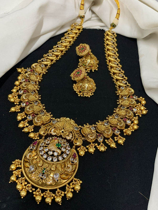 Nakshi Work with AD Stones Bridal Haram - Nakshatra Jewels