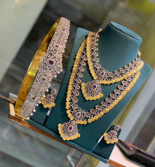 American Diamond Stones Bridal Combo Set - Nakshatra Jewels
