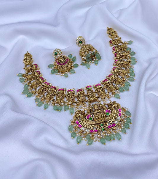 Nakshi work with Kundan Stones Bridal Necklace