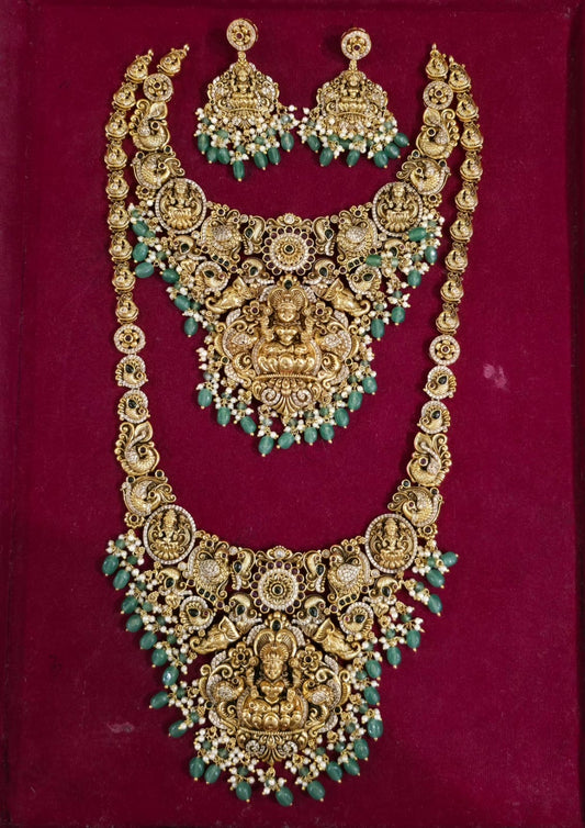 Nakshi Work with Kempu and AD Stones Bridal Combo Set