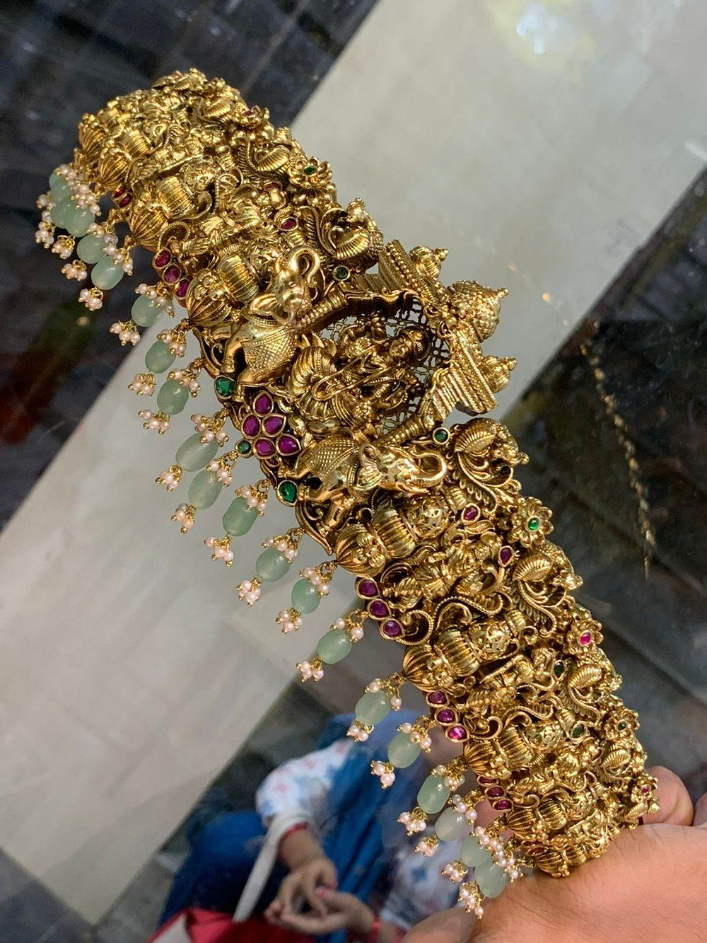 Nakshi Work with Kempu Stones Bridal Hip Belt - Nakshatra Jewels