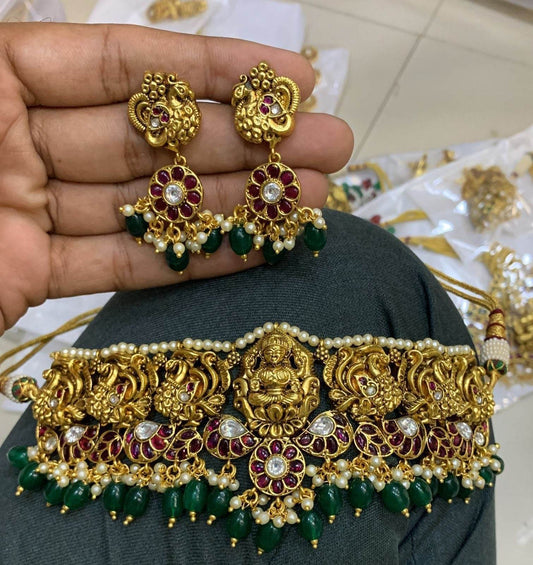 Premium Matt with Kempu Stones Bridal Choker - Nakshatra Jewels