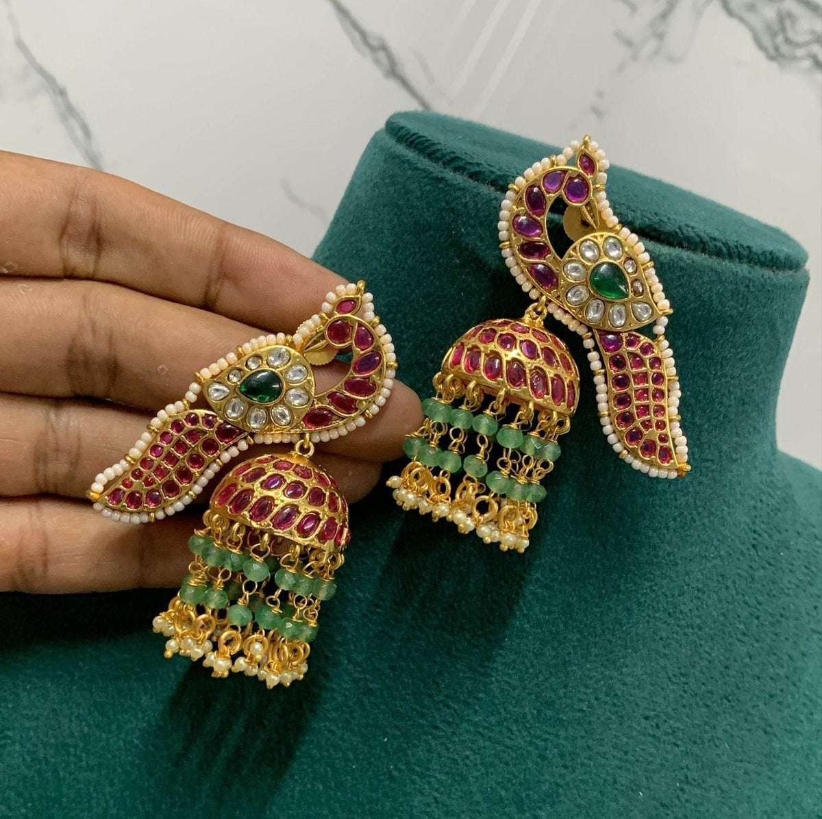 Premium Matt with Kempu Stones Earrings