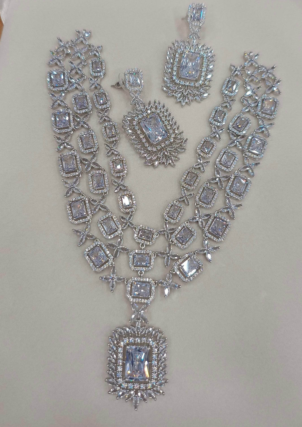AD Stones Bridal Layer Haram (Silver Polish) - Nakshatra Jewels