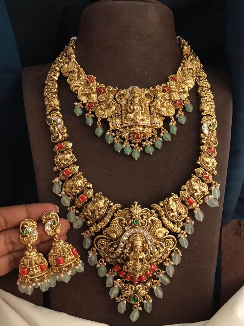 Nakshi Work with AD & Coral beads Bridal Combo Set - Nakshatra Jewels