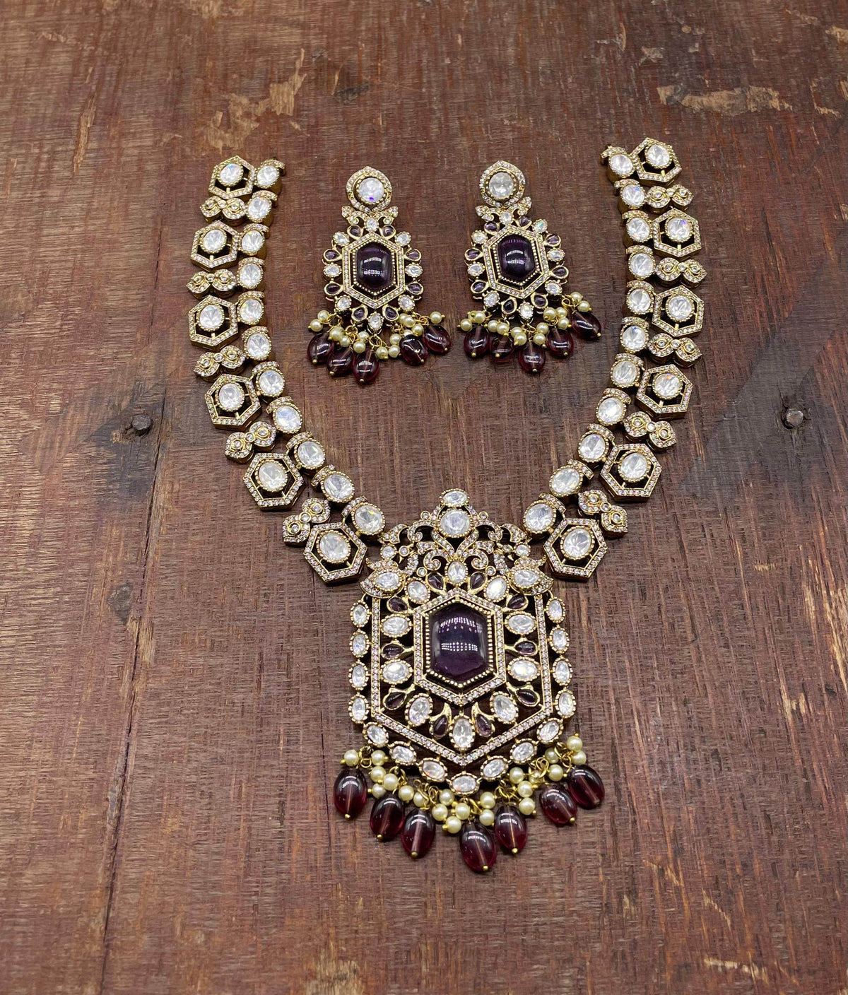 Victorian Polish Moissanite Stones Bridal Necklace