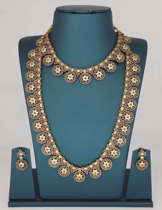 Nakshi Work with Kempu Stones Bridal Combo Set - Nakshatra Jewels