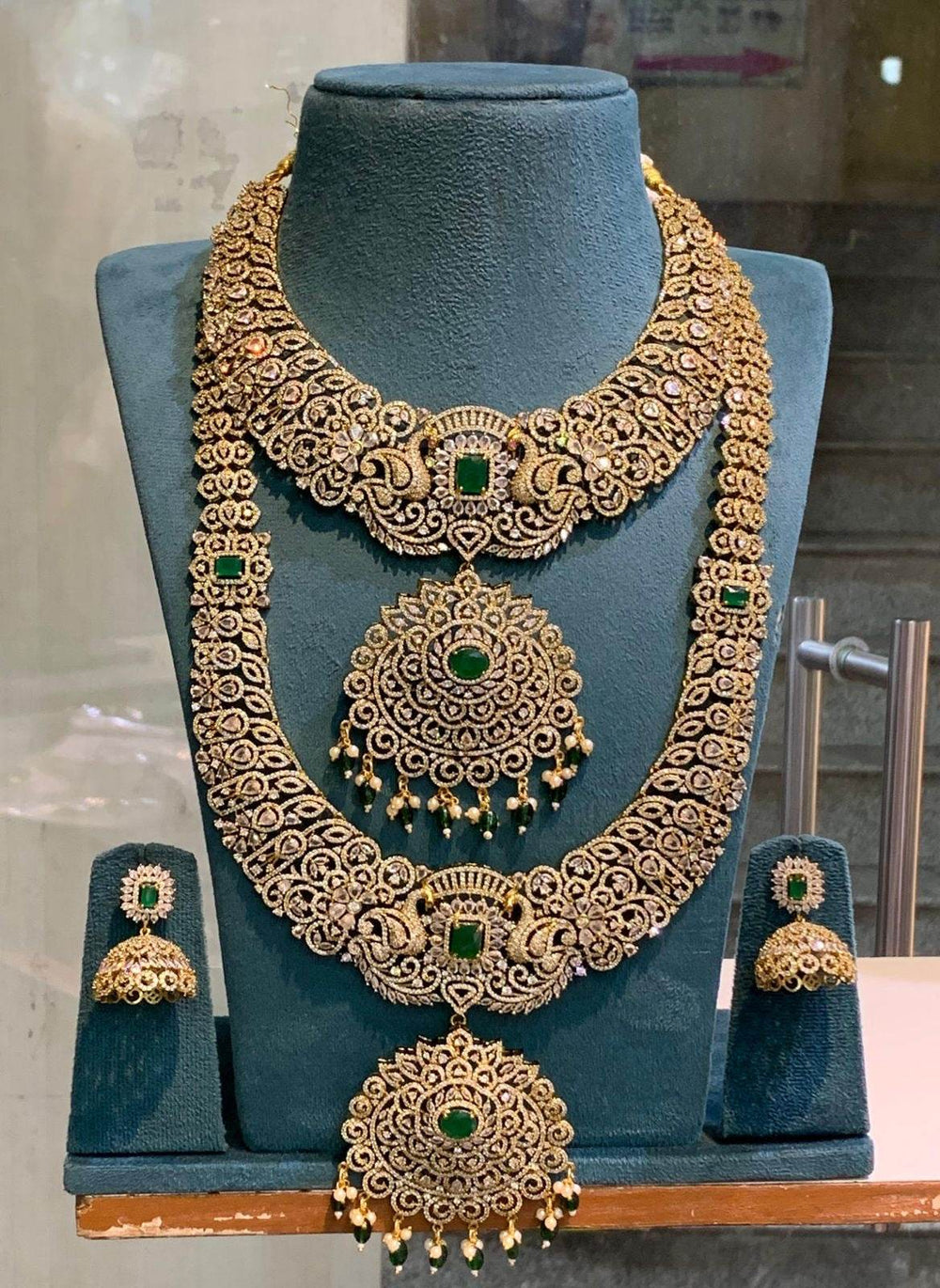 Victorian Polish with AD Stones Bridal Combo - Nakshatra Jewels