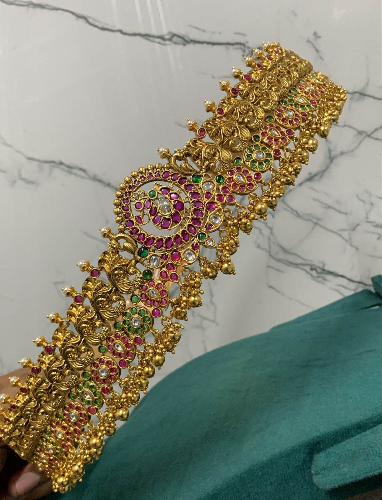 Nagasi work with Kundan Stones Bridal Hip Belt - Nakshatra Jewels