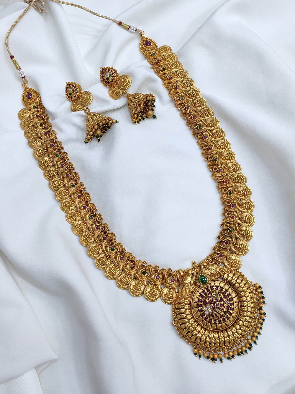 Nagasi Work with Kempu Stones Bridal Haram - Nakshatra Jewels