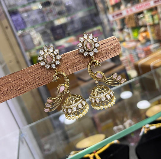 Victorian polish with Mossianite Stones Earrings - Nakshatra Jewels