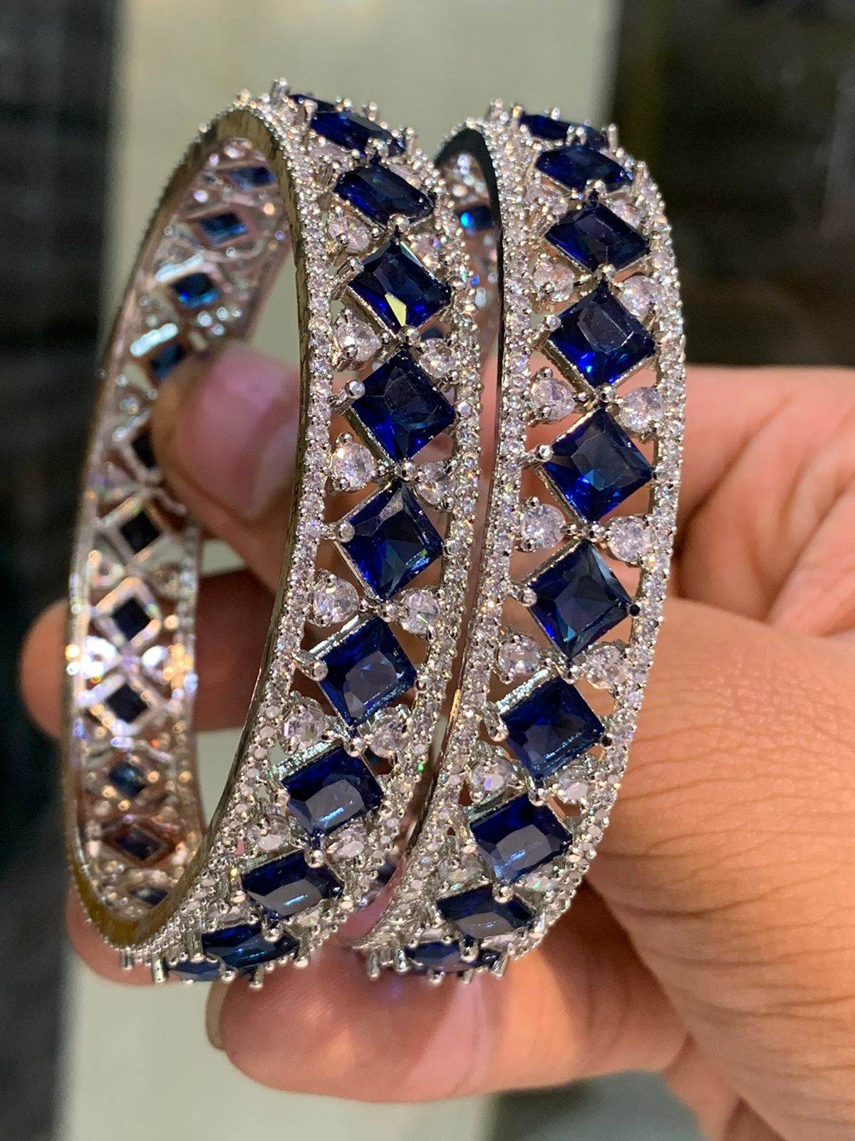 AD Stone Bangles (Silver polish)
