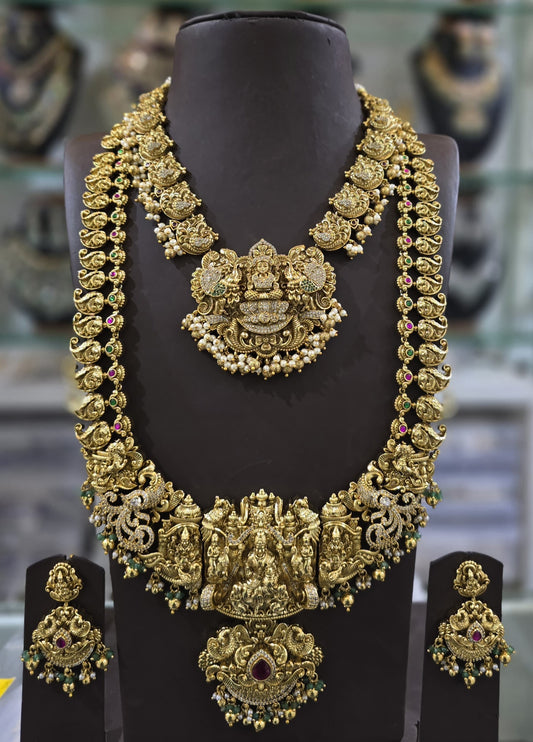 Nakshi Work with AD and Kempu Stones Bridal Combo Set