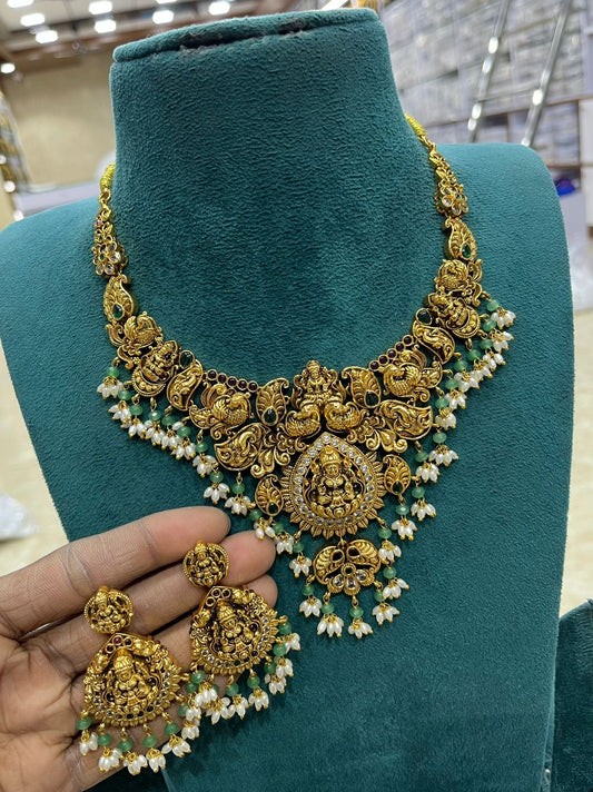 Nakshi Work with AD Stones Bridal Necklace