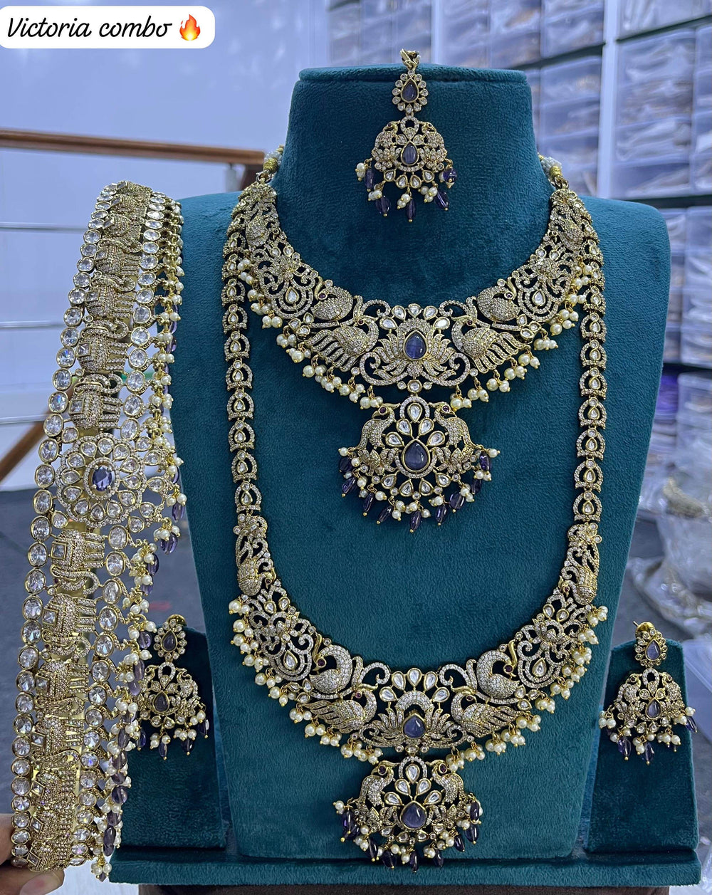 Victorian Polish AD Stones Bridal Set - Nakshatra Jewels