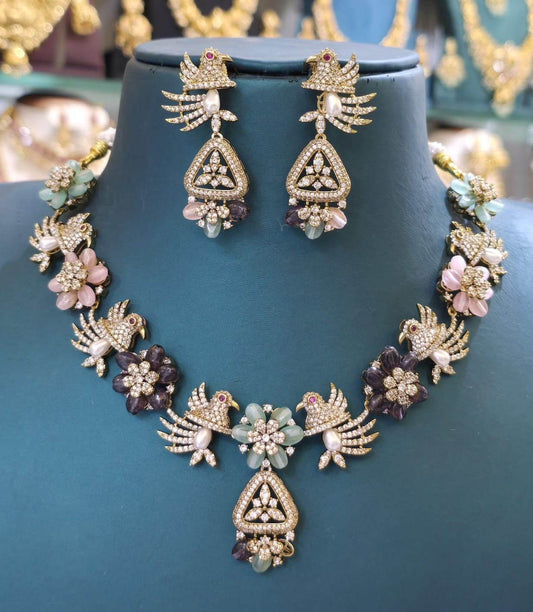 Victorian Polish AD Stones Necklace - Nakshatra Jewels